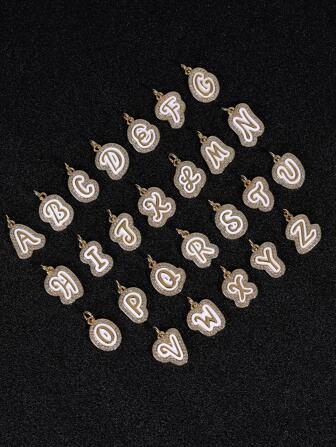 1入組時尚銅方晶鋯石裝飾字母吊墜項鍊適合女士適合派對