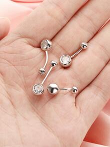 1pc Fashion Sterling Silver Cubic Zirconia Decor Belly Stud For Women For Daily Decoration - Silver - View 2