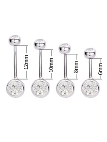 1pc Fashion Sterling Silver Cubic Zirconia Decor Belly Stud For Women For Daily Decoration - Silver - View 3