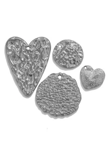 5 件不锈钢波西米亚心形压花吊坠爱心编织 DIY 连接器 - 銀色 - 查看 5