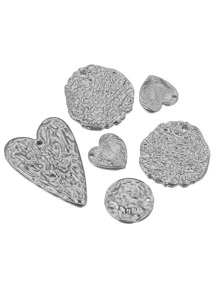 5 件不锈钢波西米亚心形压花吊坠爱心编织 DIY 连接器 - 銀色 - 查看 2