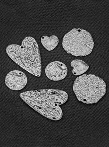 5 件不锈钢波西米亚心形压花吊坠爱心编织 DIY 连接器 - 銀色 - 查看 3