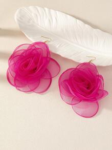 1pair Fabric Organza Rosette Phantom Flower Earrings For Women Valentines,Mom,Mother,Mother's Day,Gift - Pink - View 2