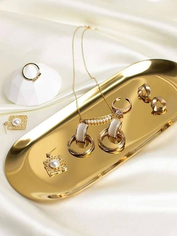 1pc Stainless Steel Jewelry Tray, Minimalist Plain Jewelry Tray For Home