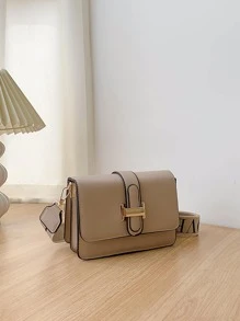 1pc Khaki Minimalist Fashion Flap Closure Small Square Bag With Adjustable Wide Strap, Suitable For Women's Daily Commute, Shopping, Cosmetics Storage, Girlfriend/Mother's Day Gift