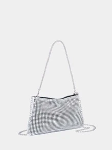 轻巧，商务休闲水钻装饰水桶包迷你抽绳设计，透明包时尚仿珍珠包晚宴包，晚餐包迷人，优雅，精致，安静奢华的水钻适合派对女孩，女人，新娘适合派对，晚宴/宴会圣诞派对礼服 - 銀色 - 查看 3