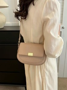 Túi đeo chéo có nắp yên ngựa cổ điển thanh lịch màu trơn thời trang dành cho nữ - Màu Khaki - Xem 1