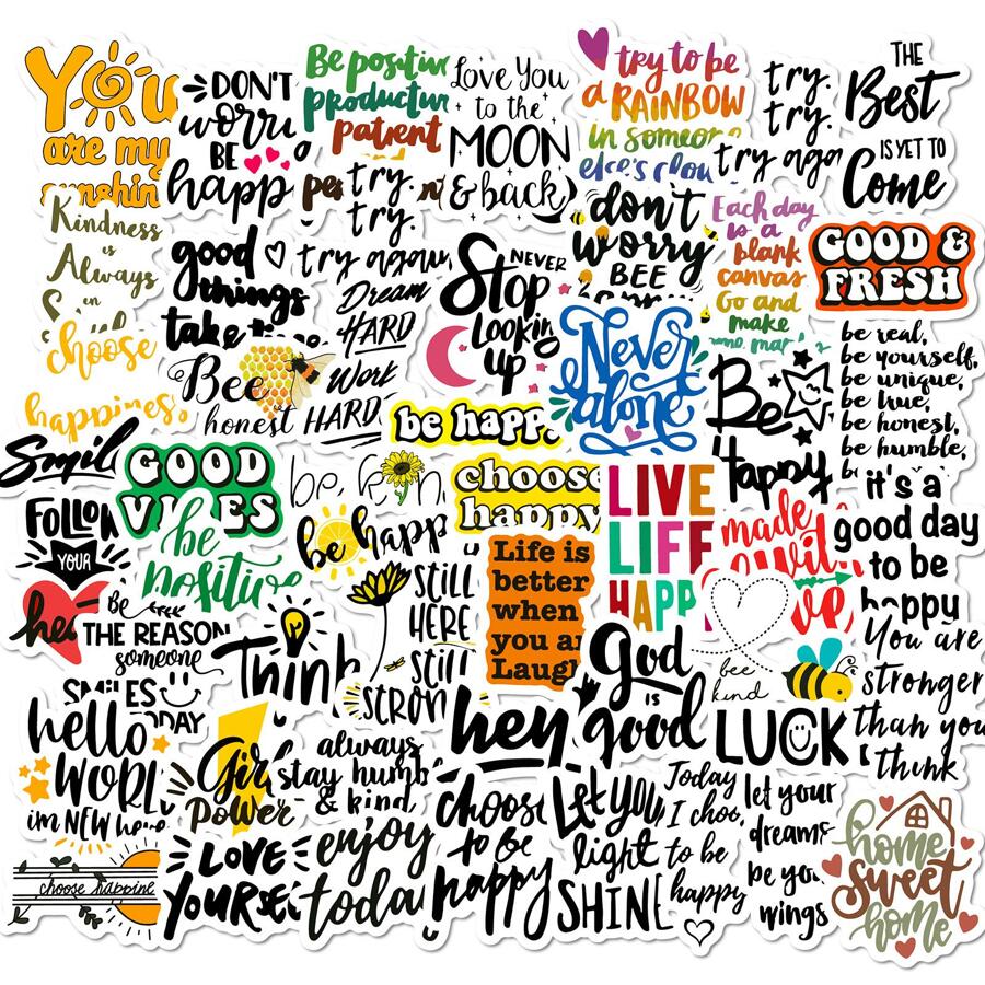 50 miếng dán đồ họa khẩu hiệu, miếng dán sáng tạo DIY chống nước cho máy tính xách tay, máy tính - Nhiều màu - Xem 1