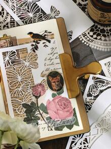 1包鏤空花卉圖案材料紙，手帳裝飾創意多用途裝飾牛皮紙 - 白色 - 查看 5