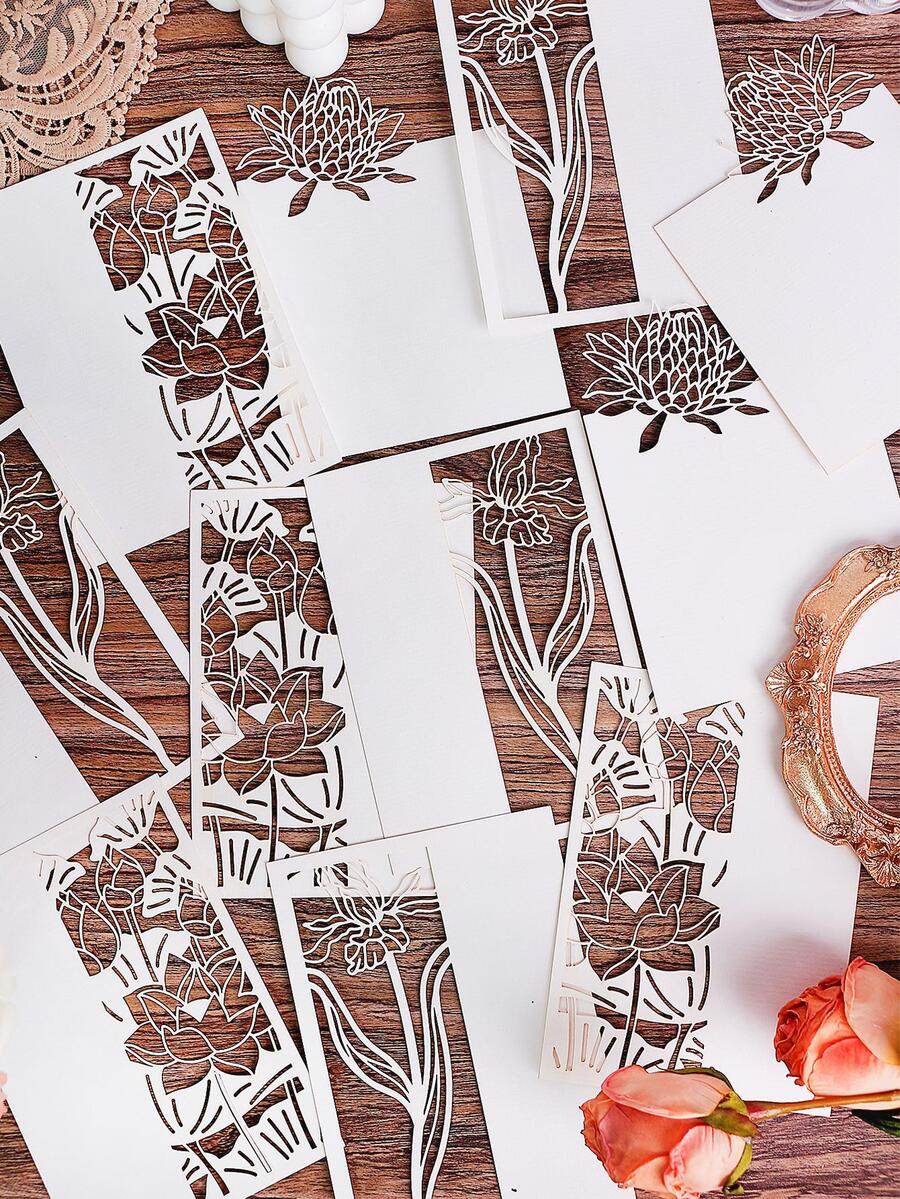 1包鏤空花卉圖案材料紙，手帳裝飾創意多用途裝飾牛皮紙 - 白色 - 查看 1