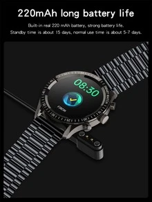 1 pieza monitoreo de frecuencia cardíaca Reloj cuarzo de puntero redondo & 1 pieza Correa de reloj - Negro - Ver 7