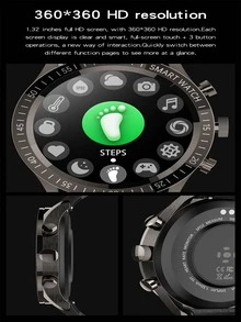 1 pieza monitoreo de frecuencia cardíaca Reloj cuarzo de puntero redondo & 1 pieza Correa de reloj - Negro - Ver 5