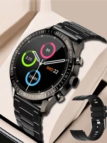 1 pieza monitoreo de frecuencia cardíaca Reloj cuarzo de puntero redondo & 1 pieza Correa de reloj - Negro - Ver 1