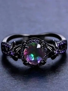 方晶鋯石裝飾戒指 - 槍黑色 - 查看 4