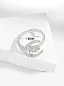 方晶鋯石月亮和星星裝飾戒指 - 銀色 - 查看 3