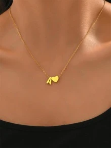 1件 时尚简约女士镂空26字母英文项链 - 金色 - 查看 3