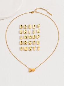 1件 时尚简约女士镂空26字母英文项链 - 金色 - 查看 2