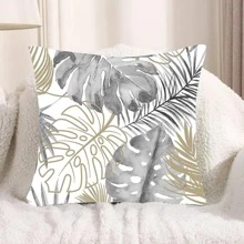 1入組樹葉印花靠墊套，無填充物，現代織物裝飾抱枕套，適用於客廳和臥室