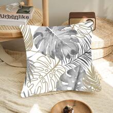 1入組樹葉印花靠墊套，無填充物，現代織物裝飾抱枕套，適用於客廳和臥室