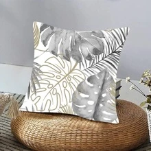 1入組樹葉印花靠墊套，無填充物，現代織物裝飾抱枕套，適用於客廳和臥室