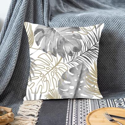 1入組樹葉印花靠墊套，無填充物，現代織物裝飾抱枕套，適用於客廳和臥室