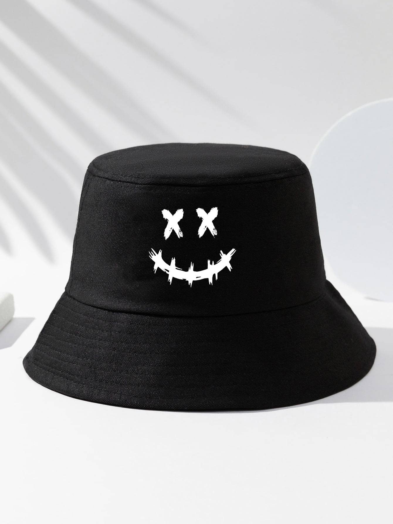 1pc Unisex Expression Print Sun Protection Casual Bucket Hat For Daily Life - Black - View 1