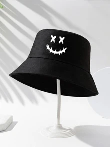 1pc Unisex Expression Print Sun Protection Casual Bucket Hat For Daily Life - Black - View 2