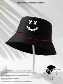 1pc Unisex Expression Print Sun Protection Casual Bucket Hat For Daily Life - Black - View 4