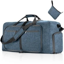 65l Foldable Travel Duffel Bag With Shoe Compartment For Men And Women, Waterproof And Tear Resistant, Blue - Blue - View 2