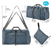 65l Foldable Travel Duffel Bag With Shoe Compartment For Men And Women, Waterproof And Tear Resistant, Blue - Blue - View 3