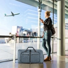 65l Foldable Travel Duffel Bag With Shoe Compartment For Men And Women, Waterproof And Tear Resistant, Blue - Blue - View 5