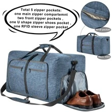 65l Foldable Travel Duffel Bag With Shoe Compartment For Men And Women, Waterproof And Tear Resistant, Blue - Blue - View 4