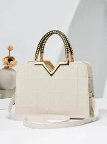 PLANEE 时尚、简约、优雅、大容量、手提、单肩、斜挎女士方包、母亲节礼物、妈妈礼物、妈妈的必需品、外出妈妈包、女士商务休闲包、非常适合办公室、商务和工作、商务休闲女包非常适合办公室商务和工作 - 米色 - 查看 5