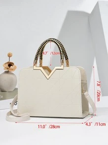 PLANEE 时尚、简约、优雅、大容量、手提、单肩、斜挎女士方包、母亲节礼物、妈妈礼物、妈妈的必需品、外出妈妈包、女士商务休闲包、非常适合办公室、商务和工作、商务休闲女包非常适合办公室商务和工作 - 米色 - 查看 2