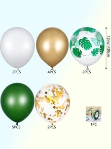 16入組叢林野生動物園主題綠色白色五彩紙屑氣球帶棕櫚葉印花乳膠球形兒童