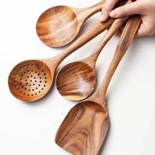 AIUHI Bộ dụng cụ nấu ăn bằng gỗ 5 cái - màu nâu - Xem 3
