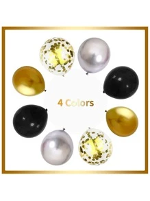 21 件哑光黑色镀铬金银色金属乳胶气球配五彩纸屑气球，黑金派对装饰品适用于生日周年纪念婚礼派对 - 金色 - 查看 2