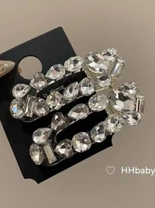 2件組女款水鑽水滴與愛心裝飾華麗髮夾，皇冠風髮飾，女用抓夾髮爪髮夾，校園用品，頭部飾品髮針 - 白色 - 查看 2