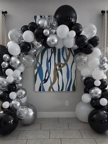 21 quả bóng bay cao su kim loại mạ crôm vàng bạc đen mờ với bóng bay kim tuyến, đồ trang trí tiệc vàng đen cho tiệc sinh nhật kỷ niệm cưới - Bạc - Xem 3