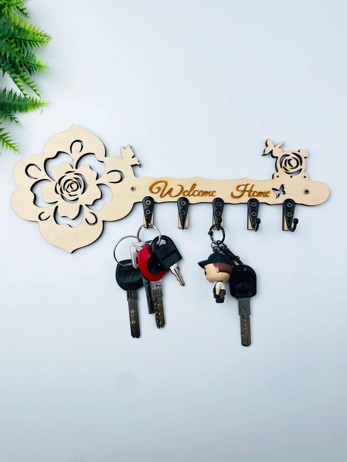 1pc Key Wall Hooks, Creative Key Holder For Front Door Design Wall Decoration Rack Hanger - Khaki - View 1