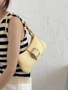 Bolso baguette medio con diseño de hebilla de moda Bolso de hombro - Amarillo - Ver 2