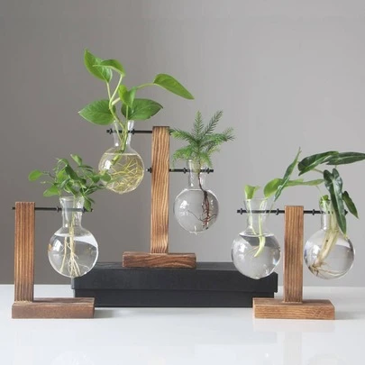 1 bộ Terrarium Bình hoa thủy canh Chậu hoa Khung gỗ trong suốt Bình thủy tinh treo để bàn Trang trí nhà
