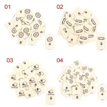 50入組布標籤折疊標籤羊心形圖案標籤針織帽印花機織縫紉標籤10種不同款式可供選擇標籤 - 米色 - 查看 6