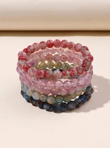 5pcs Colorful Spray Painted Glossy Jade Fragments & Glass Beaded Bracelets