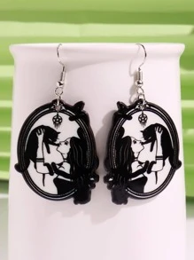 Bông tai thả hình đồ họa - Đen và trắng - Xem 2