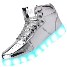 Odema Unisex LED Shoes High Top Light Up Couple Dancing Sneakers For Women Men Valentine's Day - 銀色 - 查看 1