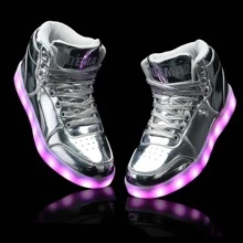 Odema Unisex LED Shoes High Top Light Up Couple Dancing Sneakers For Women Men Valentine's Day - 銀色 - 查看 2