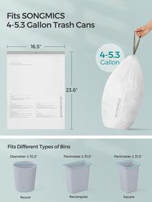 SONGMICS 120pcs Garbage Bags For 4-5.3 Gallon (15-20L) Garbage Cans, Drawstring Garbage Bags, Liner Code 020A, 3 Rolls, 120 Count, White - trắng - Xem 5