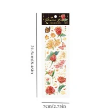 20 Sheets Transparent Flower Stickers For Scrapbooking PET Vintage Plants Stickers Clear Flower Decorative Waterproof DIY Non-Self-Adhesive Paper For Scrapbook Journal Album Laptop Card Making,School Supplies,Back To School