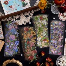 20 Sheets Transparent Flower Stickers For Scrapbooking PET Vintage Plants Stickers Clear Flower Decorative Waterproof DIY Non-Self-Adhesive Paper For Scrapbook Journal Album Laptop Card Making,School Supplies,Back To School